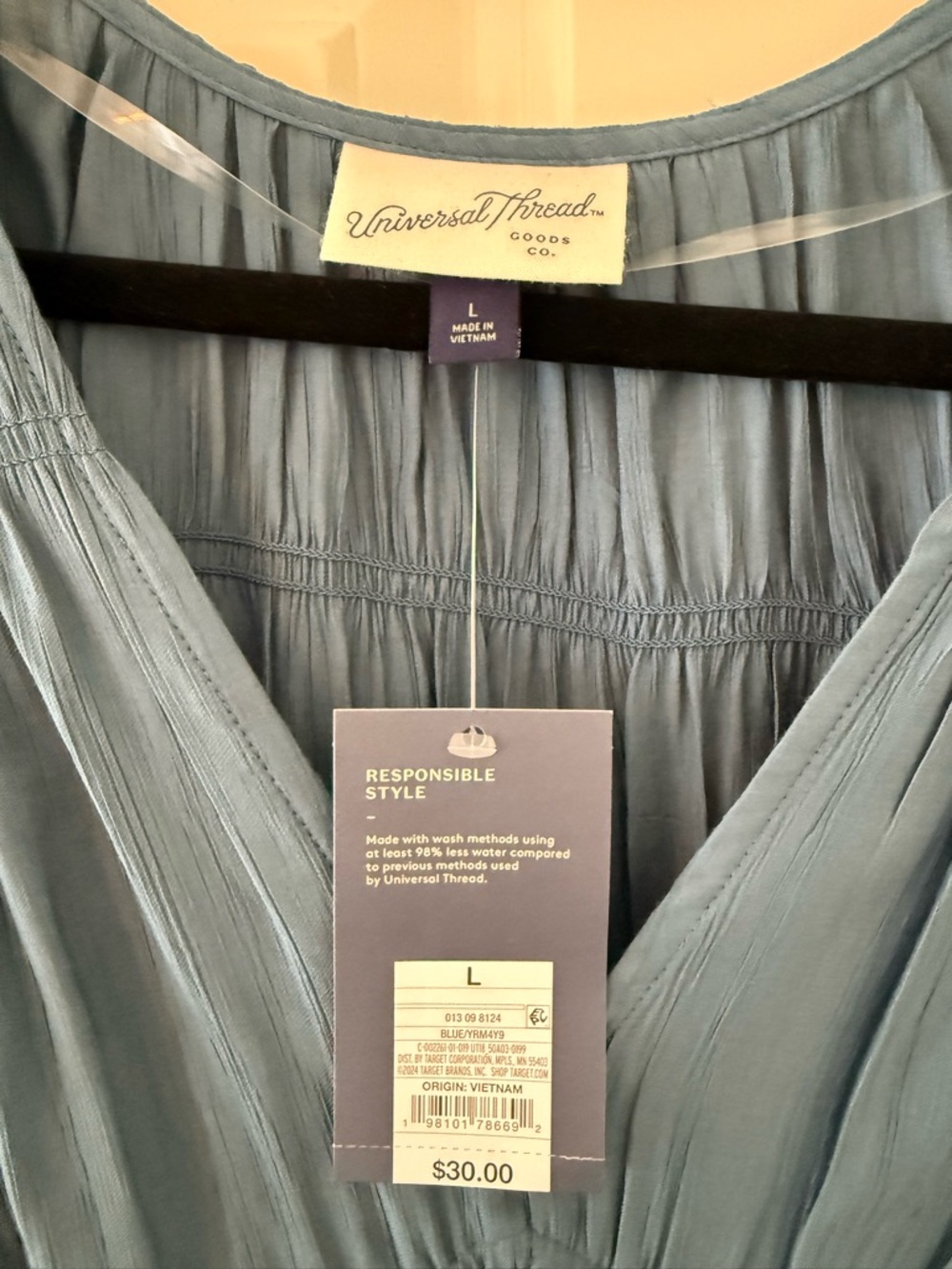 Universal Thread Dusty Blue Long Sleeve V-Neck Smocked Dress - Picture 4 of 5